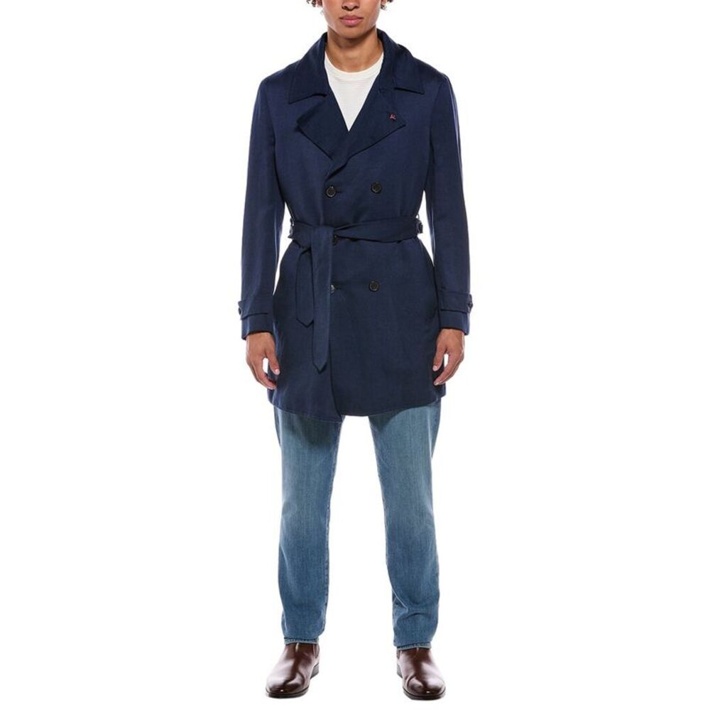 Isaia Mens Linen, Silk & Cashmere-Blend Coat, Blue